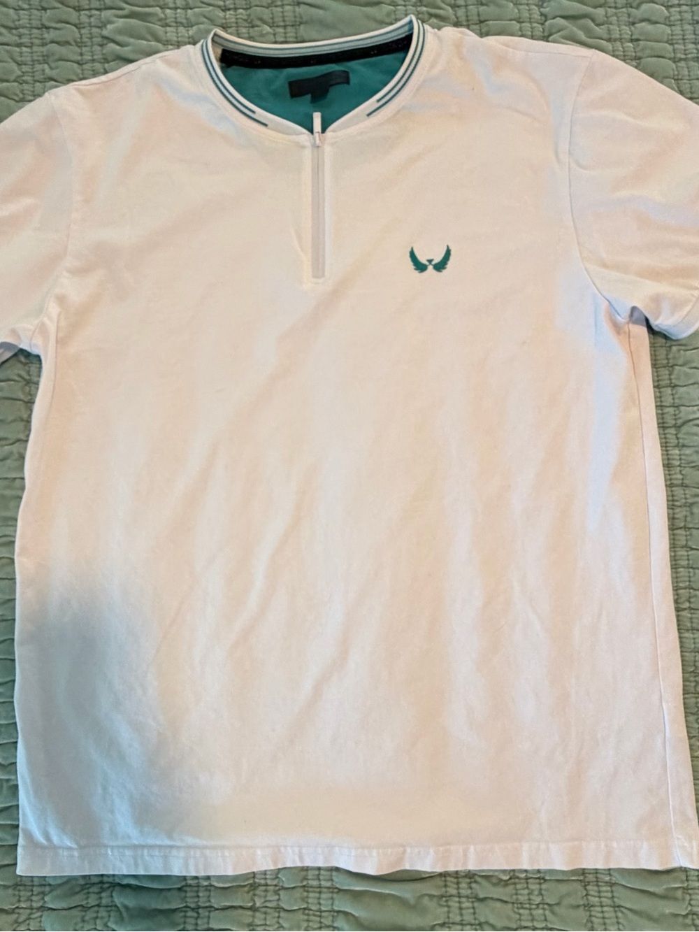 Nick Danger Men's White Polo with Teal Accent-Large